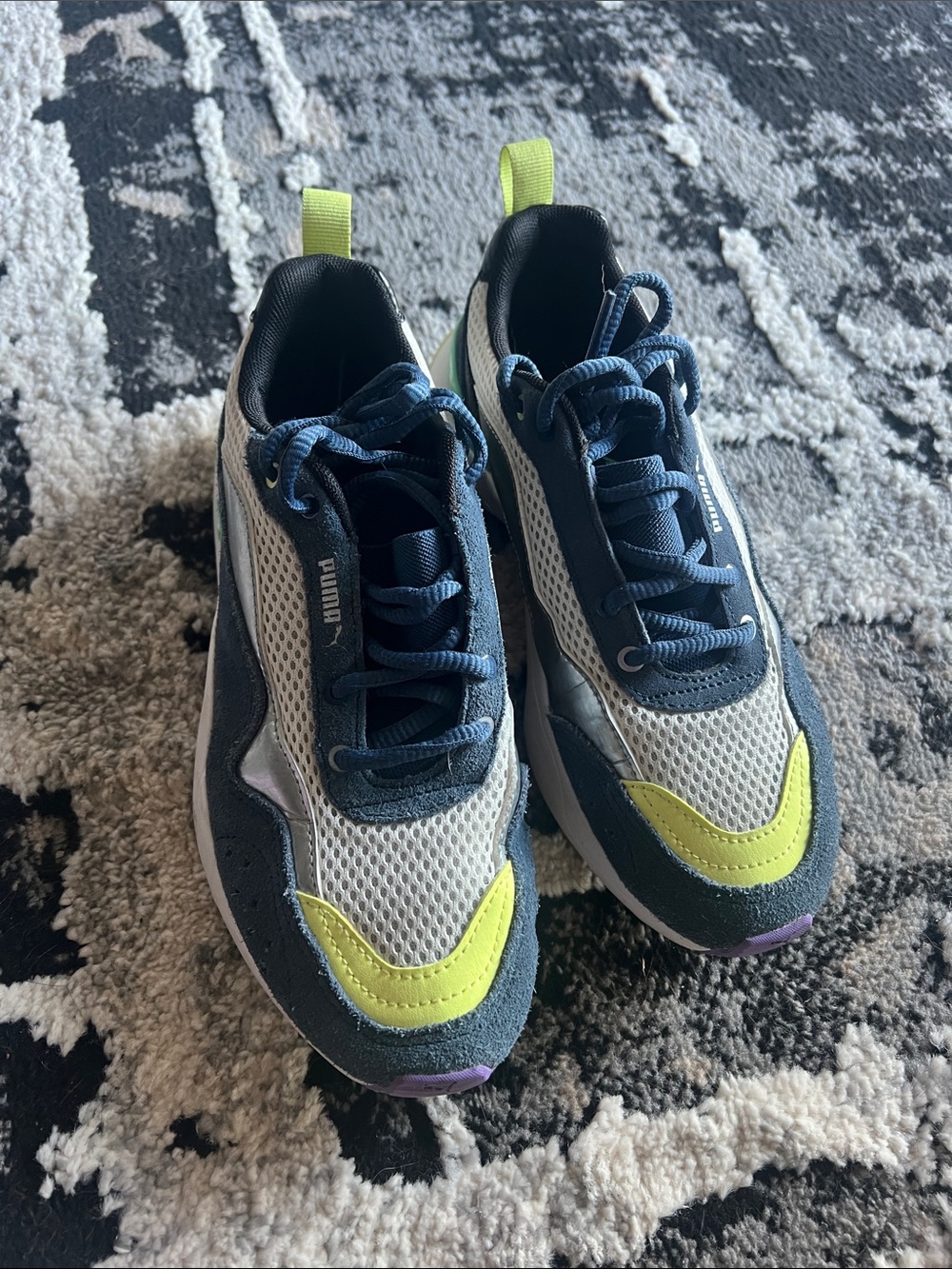 Puma Navy, White & Lime Trail-Style Sneakers